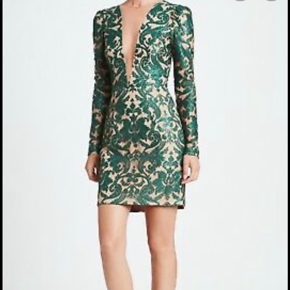 Dress the Population Claudia Plunging Dress (green sequin dress)